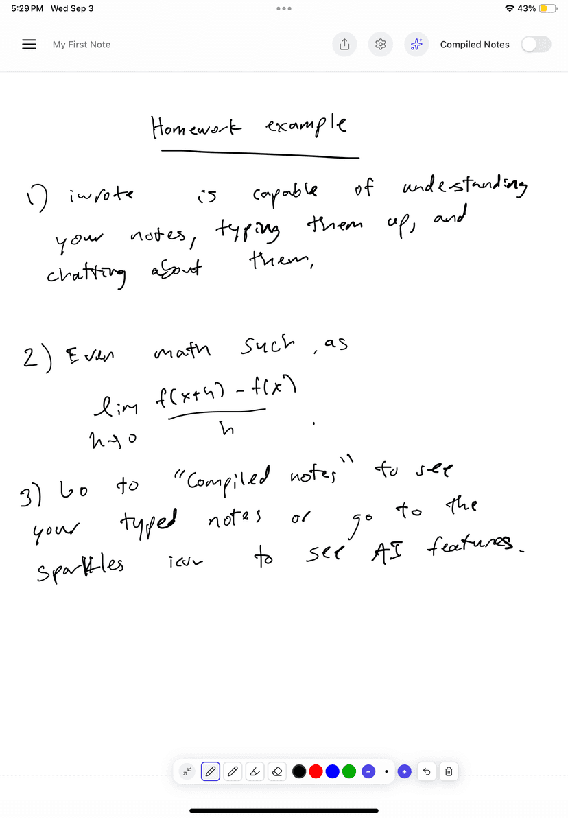 Handwriting math equations in iwrote